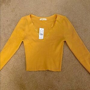 Yellow V-Neck Ribbed Women's Top